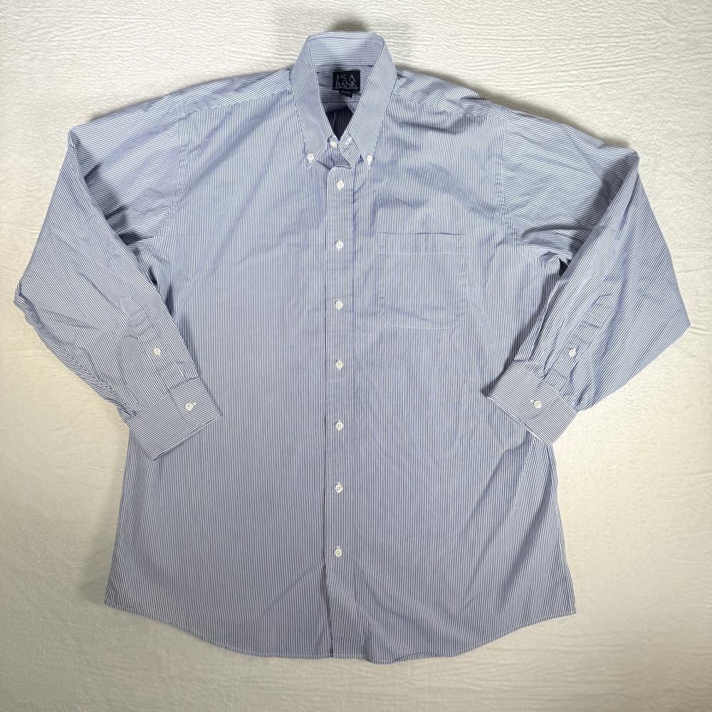 Jos A Bank‎ Blue Stripe Button Down Long Sleeve Shirt Mens 16.5 34 100% Cotton